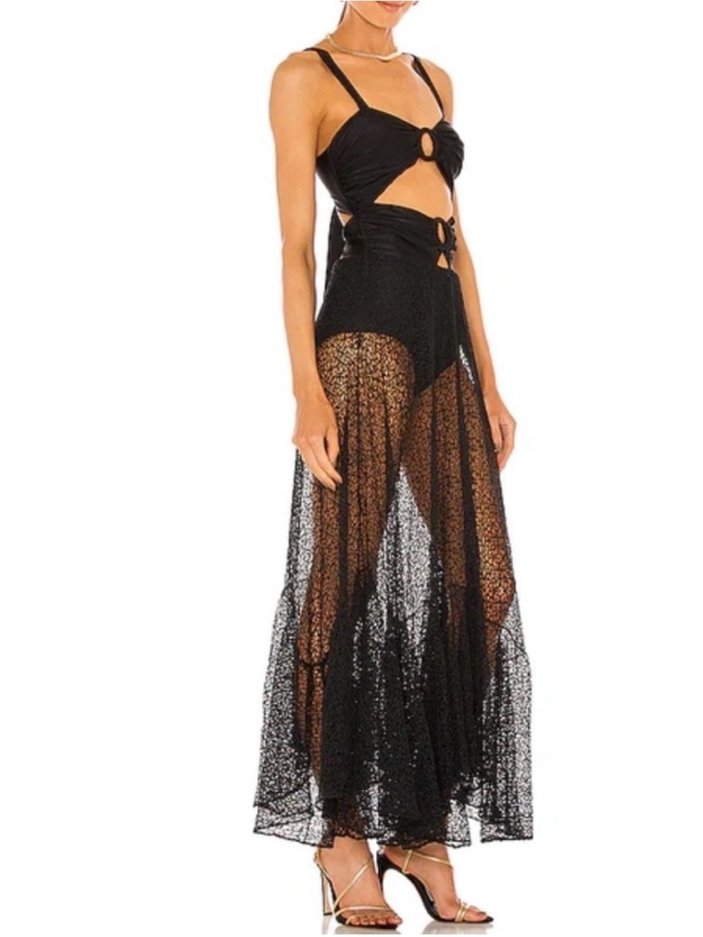 Patbo Black Sleeveless Lace Beach Dress USA S